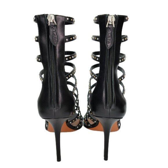 ALAÏA Studded Caged Leather T-Strap Pumps - Picture 3 of 6